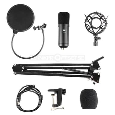 MAONO USB Podcasting Microphone Kit, 16mm mikrofon, arm med fäste, filter, svart
