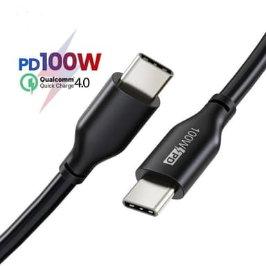 NÖRDIC USB C till USB C kabel 1m 5A 100W USB2.0 med E-Mark svart snabb laddningskabel