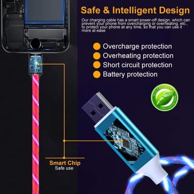 Lightning till USB laddkabel med LED Blå 1 meter