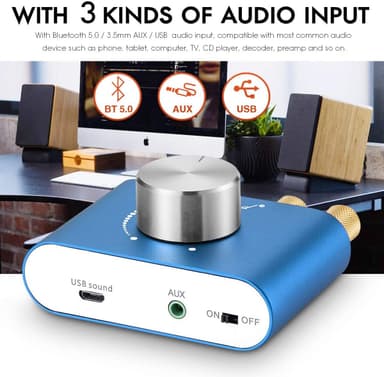 Bluetooth 5.0 Stereo amplifier digital Audio förstärkare 2x50W AUX/USB/BT blå