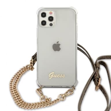 Guess iPhone 12 Pro Max Skal Chain & Script Guld Klar
