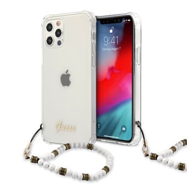 Guess iPhone 12/iPhone 12 Pro Skal Script & Pearls Vit Klar