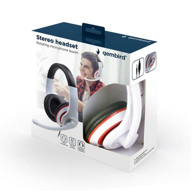Gembird Stereo Headset MHS 03 WTRDBK Vit och svart färg med röd ring,