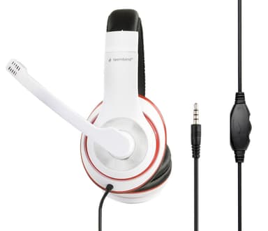 Gembird Stereo Headset MHS 03 WTRDBK Vit och svart färg med röd ring,