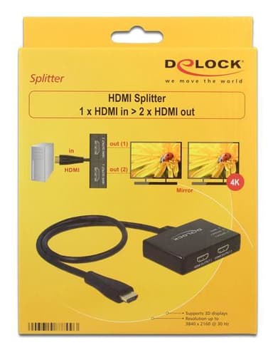 Delock HDMI Splitter 1 x HDMI in > 2 x HDMI out 4K