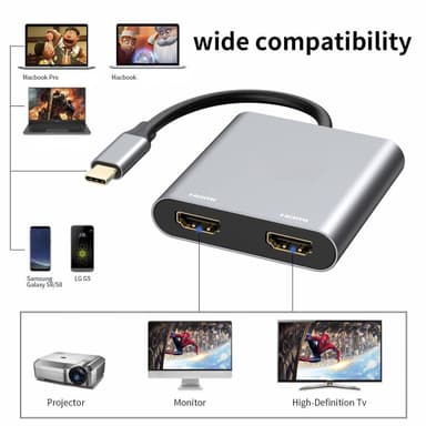 NÖRDIC USBC till 2XHDMI adapter 4K60Hz dual HDMI skärm MST dubbla HDMI USB type C adapter