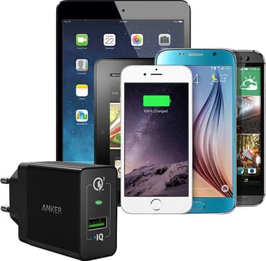 Anker PowerPort+1 w QC 3.0 18W USB-A laddare (svart)