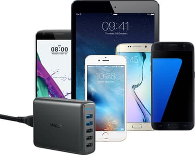 Anker PowerPort 5 multi-port USB-A laddare (svart)