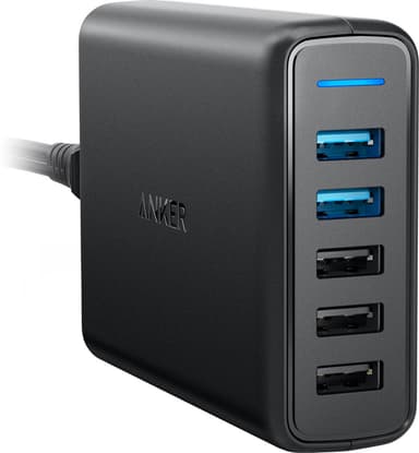 Anker PowerPort 5 multi-port USB-A laddare (svart)