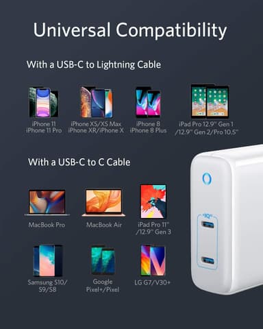 Anker PowerPort III 2-Port 60W USB-C-laddare (vit)