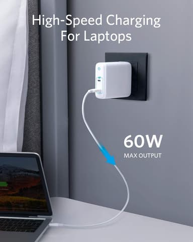 Anker PowerPort III 2-Port 60W USB-C-laddare (vit)