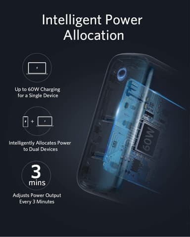 Anker PowerPort III 2-Port 60W USB-C-laddare (vit)