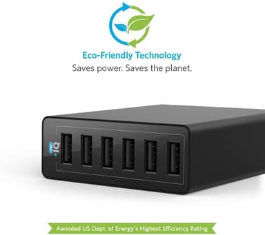 Anker PowerPort 6 multi-port USB-A-laddare (svart)