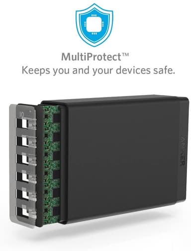 Anker PowerPort 6 multi-port USB-A-laddare (svart)