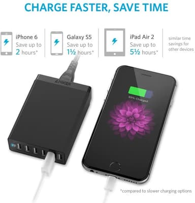 Anker PowerPort 6 multi-port USB-A-laddare (svart)