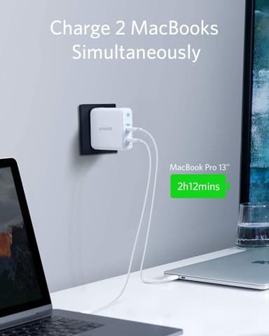 Anker PowerPort III 2-Port 60W USB-C-laddare (vit)