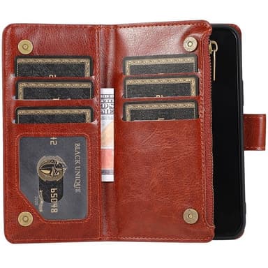 Dubbelflip Zipper 9-kort Apple iPhone 13 Pro Max  - Brun