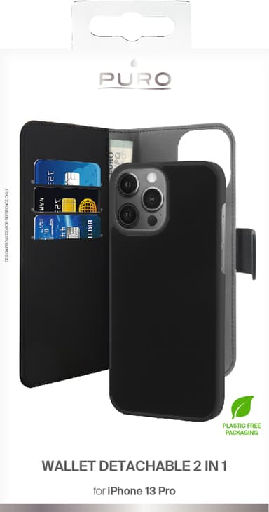 Puro 2-i-1 plånboksfodral iPhone 13 Pro (svart)