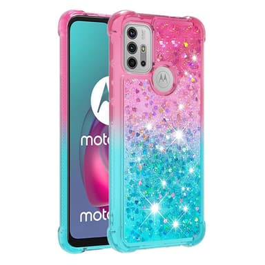 SKALO Moto G20/G30 Kvicksand Glitter Hjärtan TPU-skal - Rosa-Turkos