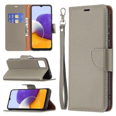 SKALO Samsung A22 5G Premium Litchi Plånbok - Grå