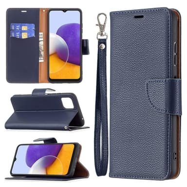 SKALO Samsung A22 5G Premium Litchi Plånbok - Blå