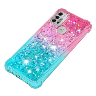 SKALO Moto G20/G30 Kvicksand Glitter Hjärtan TPU-skal - Rosa-Turkos