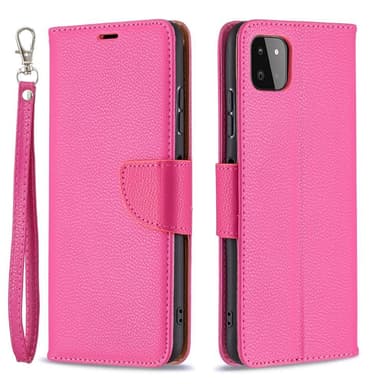 SKALO Samsung A22 5G Premium Litchi Plånbok - Cerise