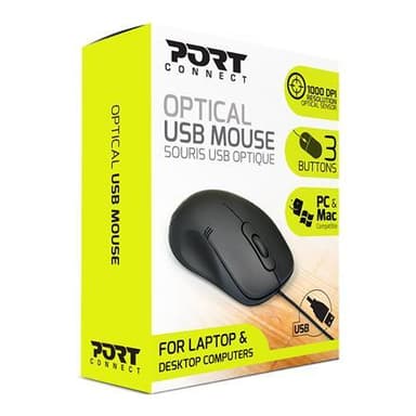 PORT DESIGNS PRO Mouse 900400-P Svart, optisk USB-mus