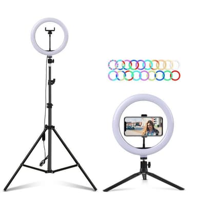 LED RGB Ring Light 30cm diameter med mobilhållare med tripod och golvstativ 5 steg dimbar 19 ljusläge selfie lampa ring lampa ring ljus