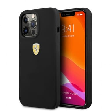 Ferrari iPhone 13 Pro Max Skal Liquid Silicone Metal Logo Svart