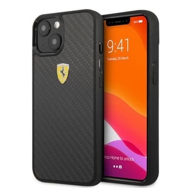 Ferrari iPhone 13 Mini Skal Real Carbon Metal Logo Svart