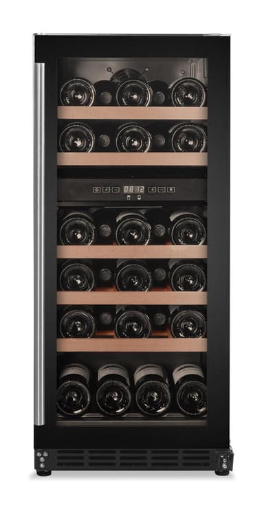 Cavin Inbyggbar vinkyl, Scandinavian Collection 800 Black, svart vinkyl, 29 flaskor, två temperaturzoner, fem trähyllor