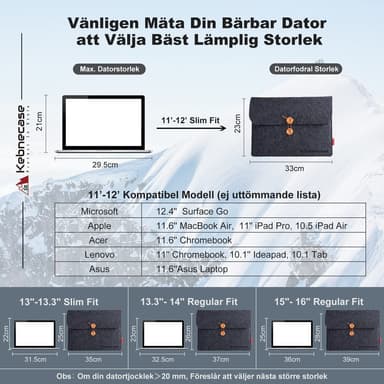 Kebnecase Sweden/12'' Snygg nordisk
design
bärbar datorärm
/ Datorfodral