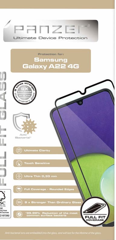 Panzer Full-Fit Samsung Galaxy A22 4G skärmskydd (svart)