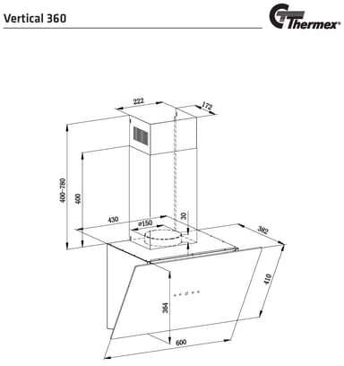 Thermex Vägghängd Köksfläkt VERTICAL360BL (svart 60cm)