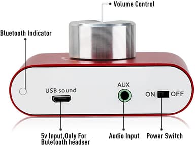 NÖRDIC Bluetooth 5.0 Stereo amplifier digital Audio förstärkare 2x50W AUX/USB/BT röd