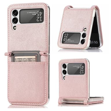 Läder skal med kortplats Samsung Galaxy Z Flip 3  - Rosè Guld