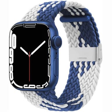 Flätat Elastiskt Armband Apple Watch 7 (45mm) - Blåvit