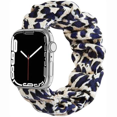 Scrunchie Elastiskt Armband Apple Watch 7 (45mm) - Leopard Blå