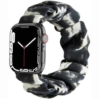 Scrunchie Elastiskt Armband Apple Watch 7 (45mm) - Mörkgrå/Vit