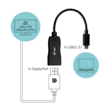 i-tec C31DP60HZP, 0,15 m, USB-C 3.1, DisplayPort, Hankoppling, Honkopp