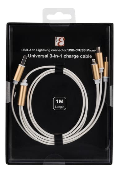 epzi Multi-Charger, USB-C, Lightning, Micro USB, USB-A, 1m, white