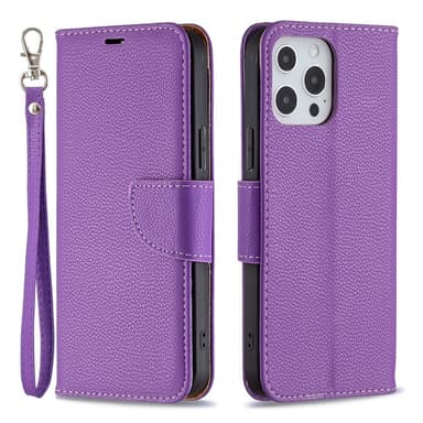 SKALO iPhone 13 Pro Max Premium Litchi Plånbok - Lila