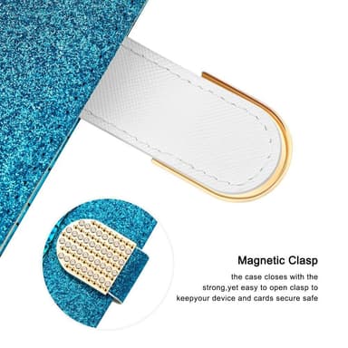 SKALO iPhone 13 Mini Croco Glitter Plånboksfodral - Blå