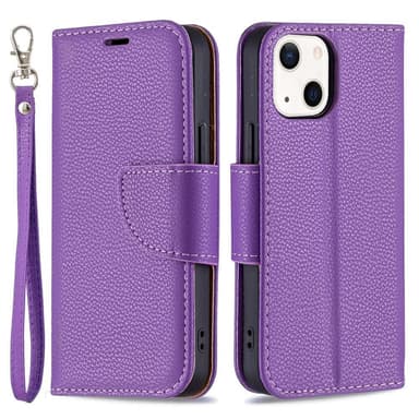 SKALO iPhone 13 Mini Premium Litchi Plånbok - Lila