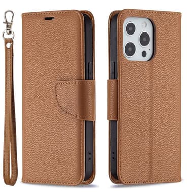 SKALO iPhone 13 Pro Premium Litchi Plånbok - Brun