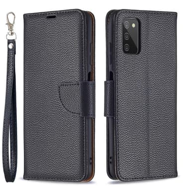SKALO Samsung A02s / A03s Premium Litchi Plånbok - Svart