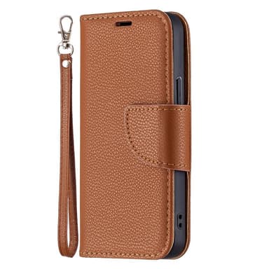 SKALO iPhone 13 Mini Premium Litchi Plånbok - Brun