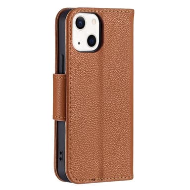 SKALO iPhone 13 Mini Premium Litchi Plånbok - Brun