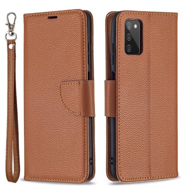 SKALO Samsung A02s / A03s Premium Litchi Plånbok - Brun